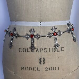 Silver and Red Cross Chain Belt